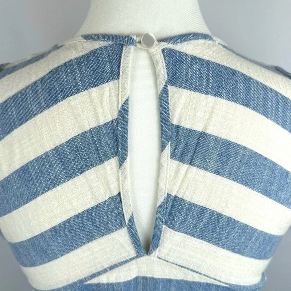 Monteau Sundress Shift Dress Sleeveless Cotton Blue Cream Stripes Small Coastal - Picture 8 of 11
